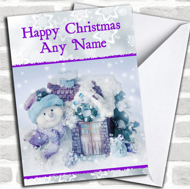 Purple Snowman Christmas Card Personalized