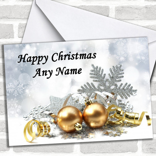 Gold Baubles Christmas Card Personalized