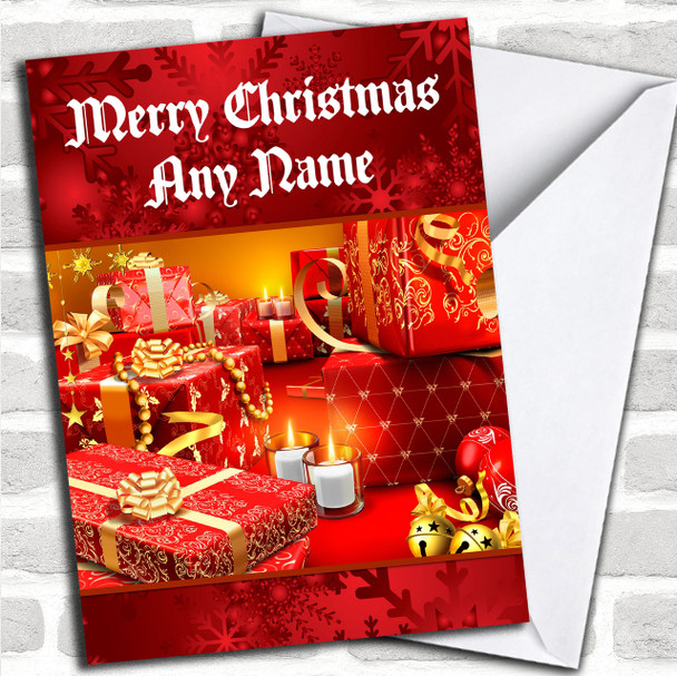 Red Wrapped Presents Personalized Christmas Card