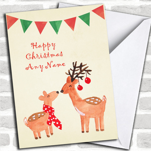 Cute Kissing Reindeers Personalized Christmas Card