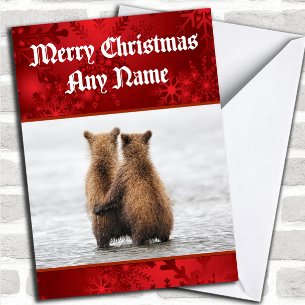 Cuddling Bears Romantic Personalized Christmas Card