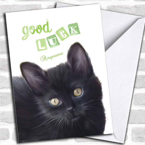 Cute Black Cat Personalized Good Luck Card