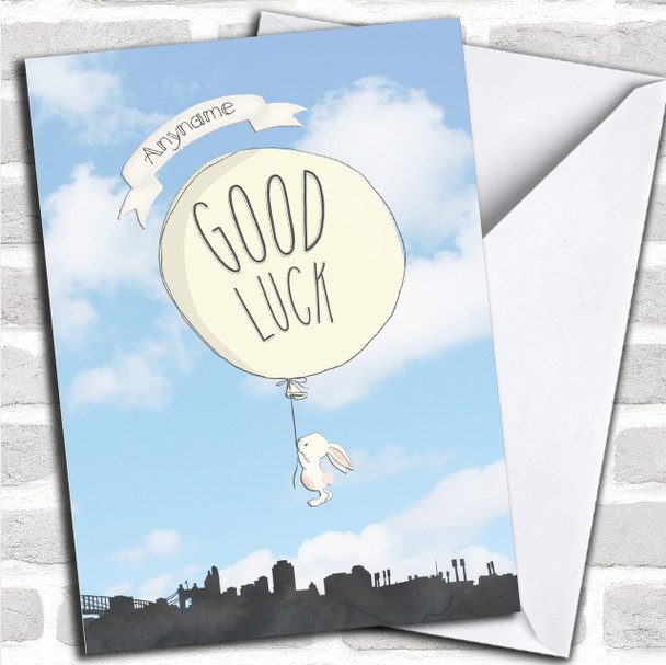 Cute Bunny Balloon Personalized Good Luck Card