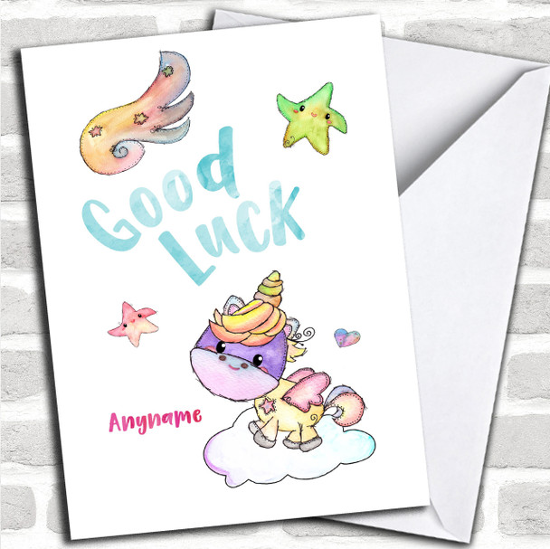 Cute Unicorn Personalized Good Luck Card