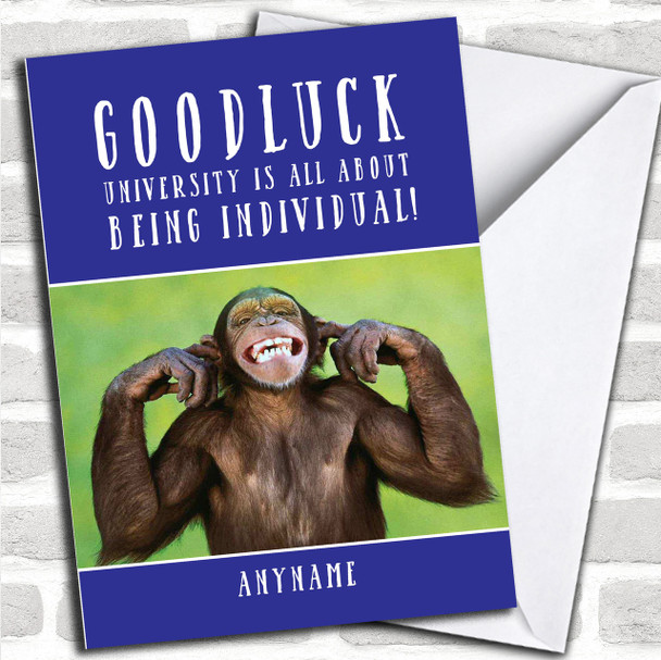 Funny Chimp University Individual Personalized Good Luck Card