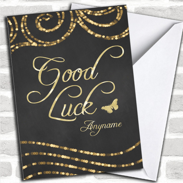 Gold Chalk Sparkle Glitzy Classic Personalized Good Luck Card