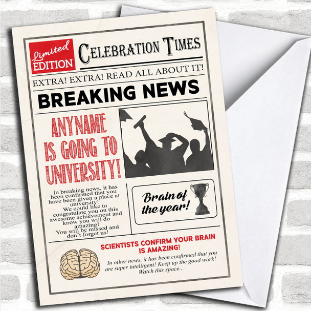 Newspaper Celebration Times University Personalized Good Luck Card