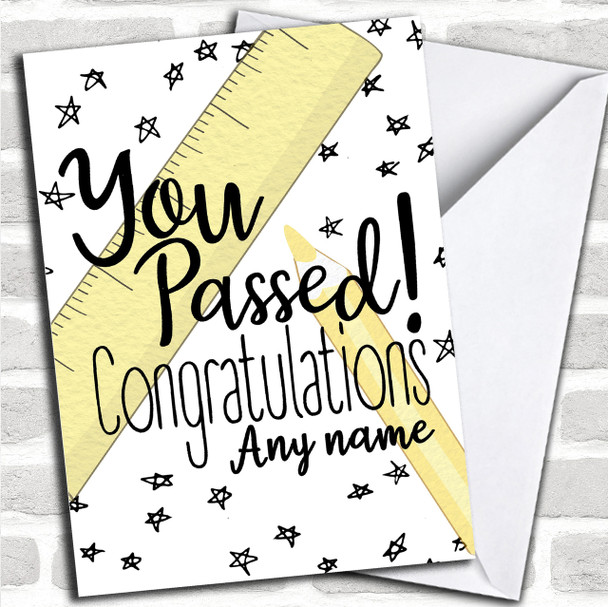 Passed Exams Ruler Pencil Stars Personalized Good Luck Card