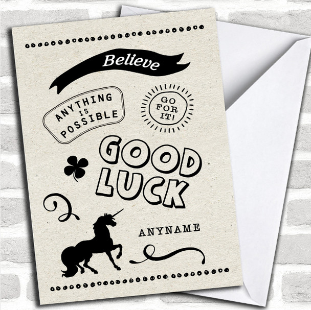 Unicorn Cardboard Silhouette Modern Personalized Good Luck Card