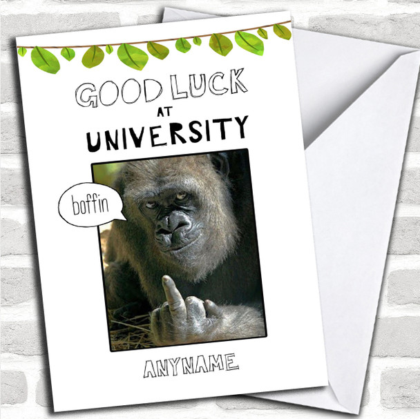 University Funny Swearing Ape Personalized Good Luck Card