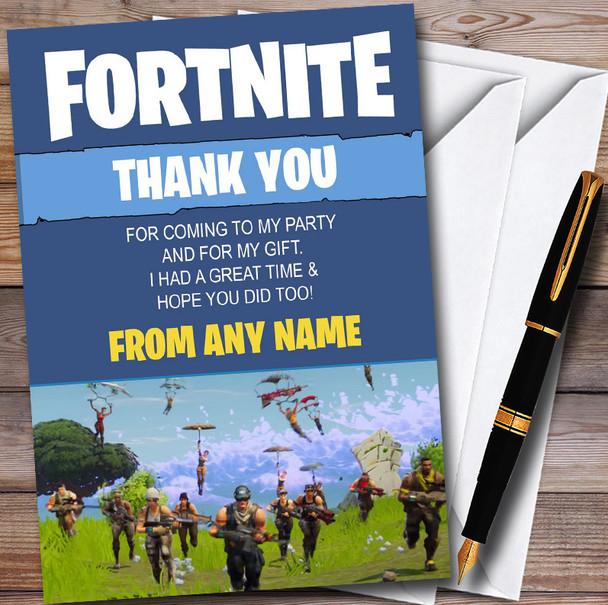 Fortnite Parachute Personalized Children's Birthday Party Thank You Cards