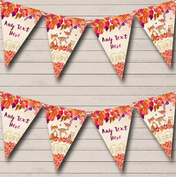 Autumn Fall Woodland Forest Animals Fox Personalized Baby Shower Bunting Flag Banner