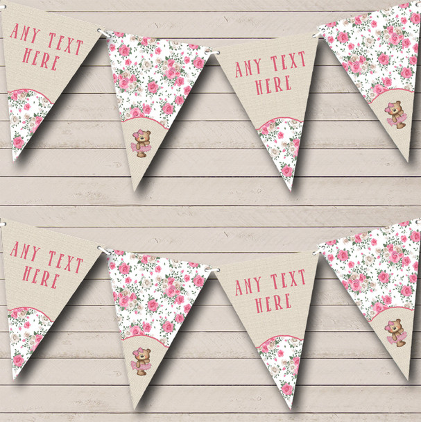 Ballerina Ballet Teddy Pink Burlap Personalized Baby Shower Bunting Flag Banner