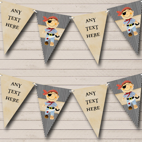 Black & White Striped Pirate Personalized Childrens Party Bunting Flag Banner