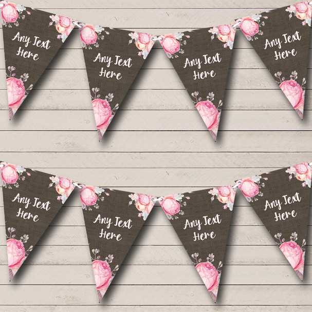 Burlap & Pink Floral Personalized Childrens Party Bunting Flag Banner