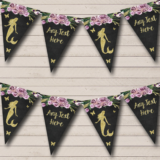 Chalk & Gold Mermaid Purple Personalized Childrens Party Bunting Flag Banner