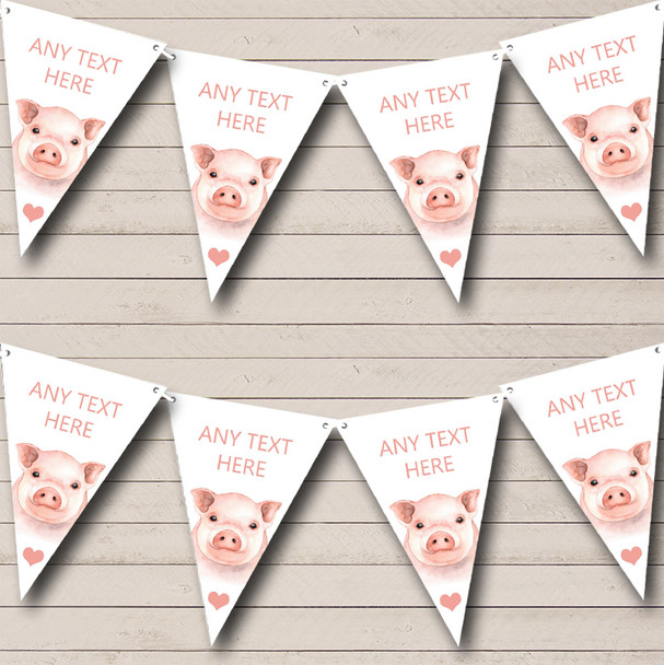 Cute Watercolour Pigs Personalized Baby Shower Bunting Flag Banner