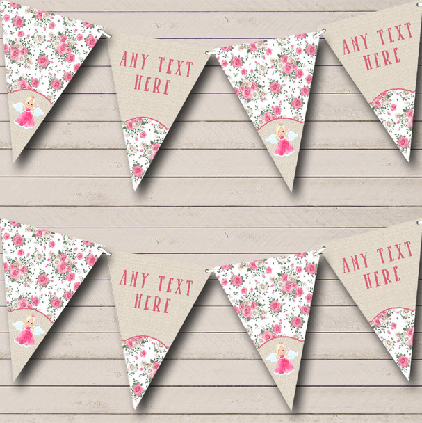 Fairy Princess Pink Burlap Personalized Baby Shower Bunting Flag Banner