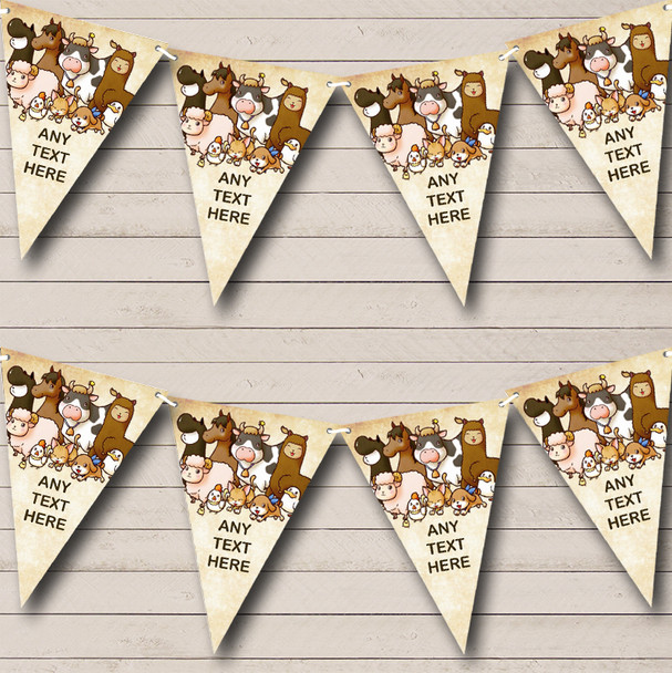 Farmyard Farm Animals Barn Vintage Personalized Childrens Party Bunting Flag Banner