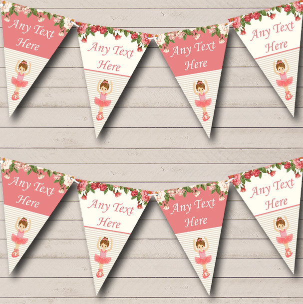 Floral Coral Pink Ballerina Ballet Personalized Childrens Party Bunting Flag Banner