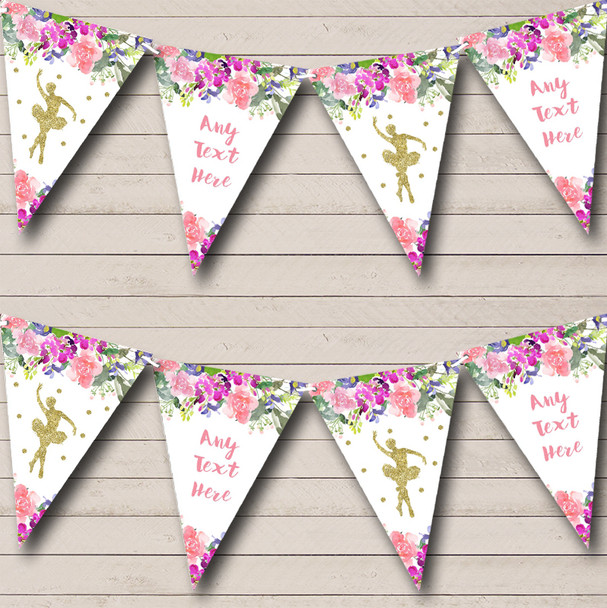 Floral Gold Ballet Ballerina Personalized Childrens Party Bunting Flag Banner