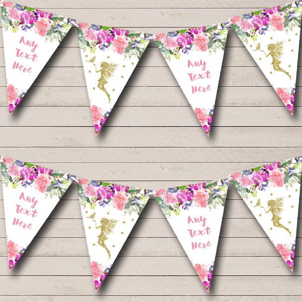 Floral Gold Fairy Personalized Baby Shower Bunting Flag Banner