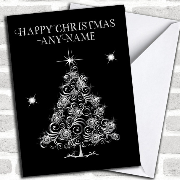 Silver Twinkly Tree Personalized Christmas Card