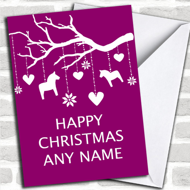 Rocking Horse Tree Purple Personalized Christmas Card