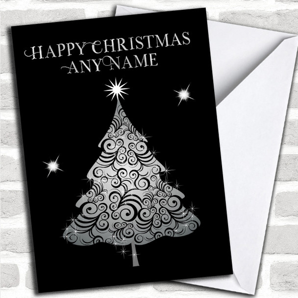Pretty Silver Twinkly Tree Personalized Christmas Card