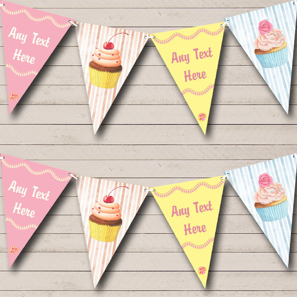 Pastel Cupcake Cake Baking Personalized Childrens Party Bunting Flag Banner