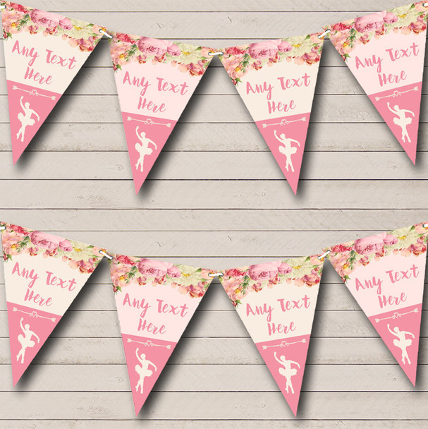 Pink Roses Ballerina Ballet Personalized Baby Shower Bunting Flag Banner