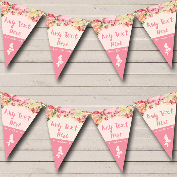 Pink Roses Mermaid Personalized Childrens Party Bunting Flag Banner
