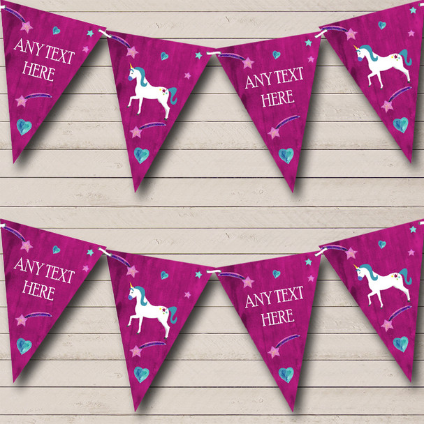Pink Unicorn Personalized Childrens Party Bunting Flag Banner