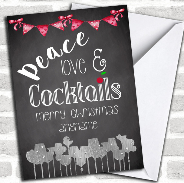 Peace Love & Cocktails Personalized Christmas Card