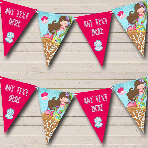 Pretty Mermaid Under The Sea Personalized Baby Shower Bunting Flag Banner