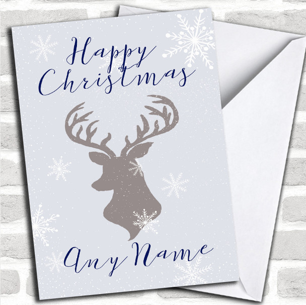 Blue Stag & Snowflakes Personalized Christmas Card
