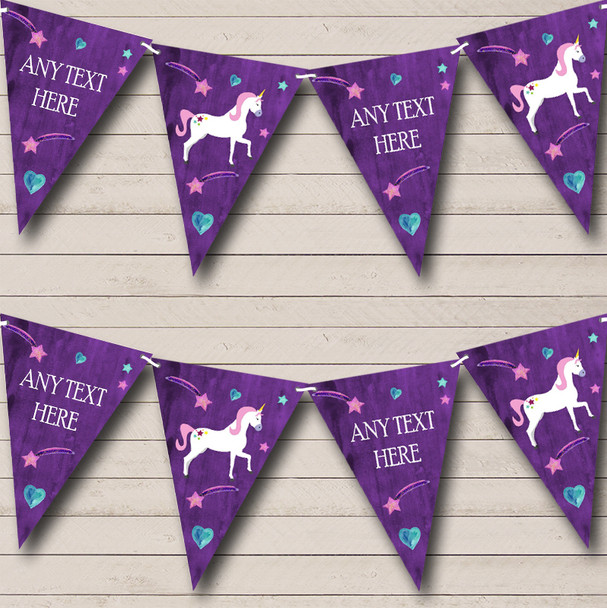 Purple Unicorn Personalized Childrens Party Bunting Flag Banner