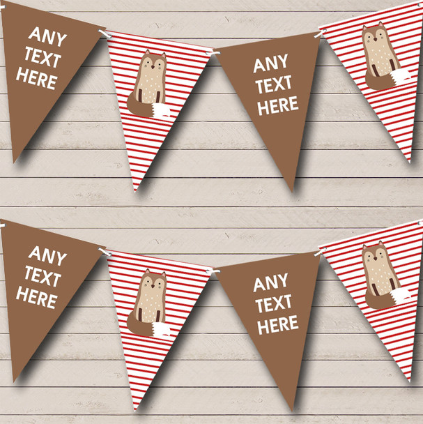Red Stripes Fox Personalized Childrens Party Bunting Flag Banner