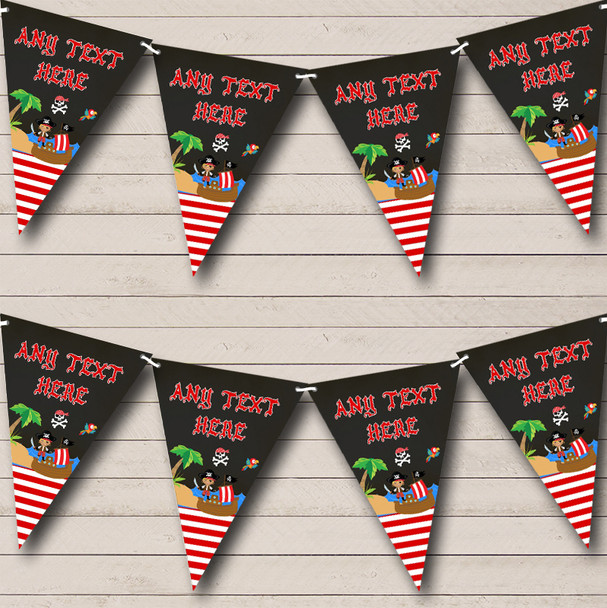 Stripy Red Boys Pirate Personalized Childrens Party Bunting Flag Banner