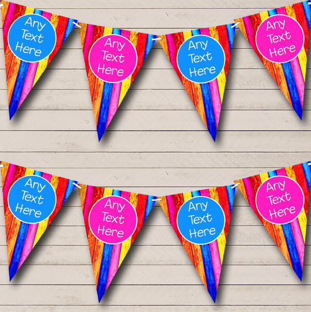 Wood Rainbow Colours Personalized Baby Shower Bunting Flag Banner
