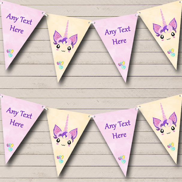 Yellow Pink Unicorn Personalized Childrens Party Bunting Flag Banner