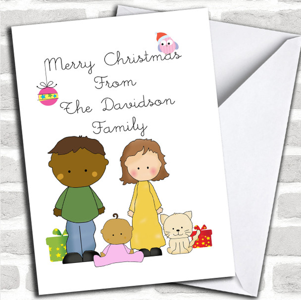 From Our Family Mixed Race Baby Girl Personalized Christmas Card