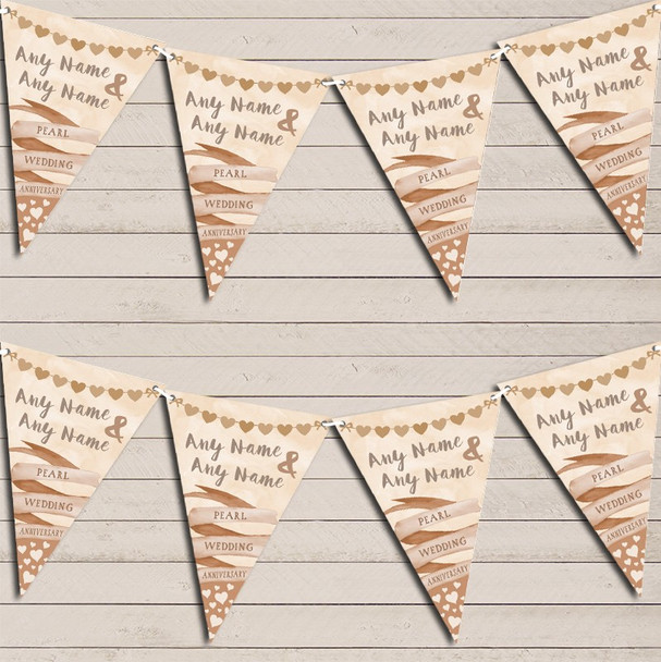 Banner & Hearts Pearl 30th Wedding Day Married Bunting Garland Party Banner