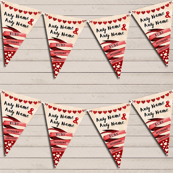 Banner & Hearts Ruby 40th Wedding Day Married Bunting Garland Party Banner