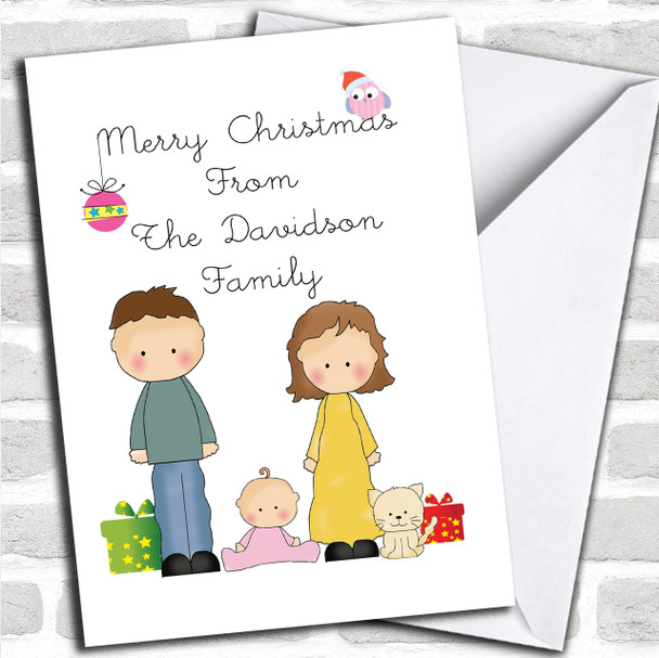 From Our Family Girl Baby White Cat Personalized Christmas Card