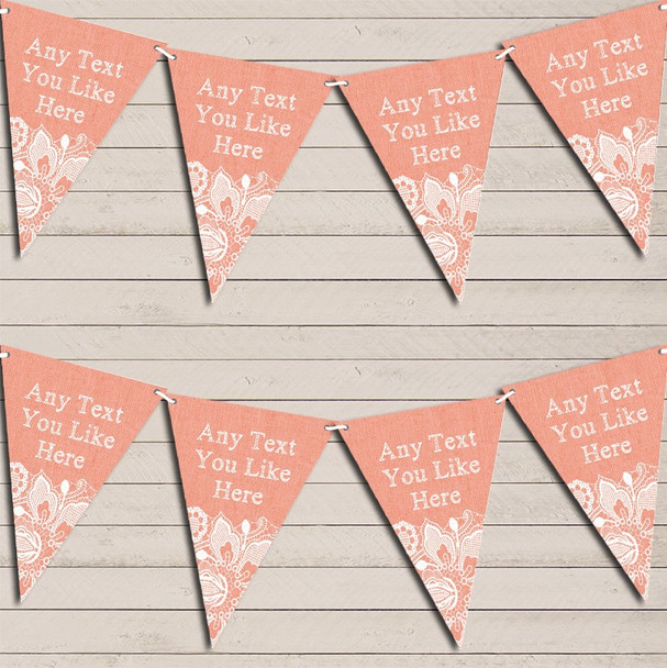 Coral Burlap & Lace Tea Party Bunting Garland Party Banner