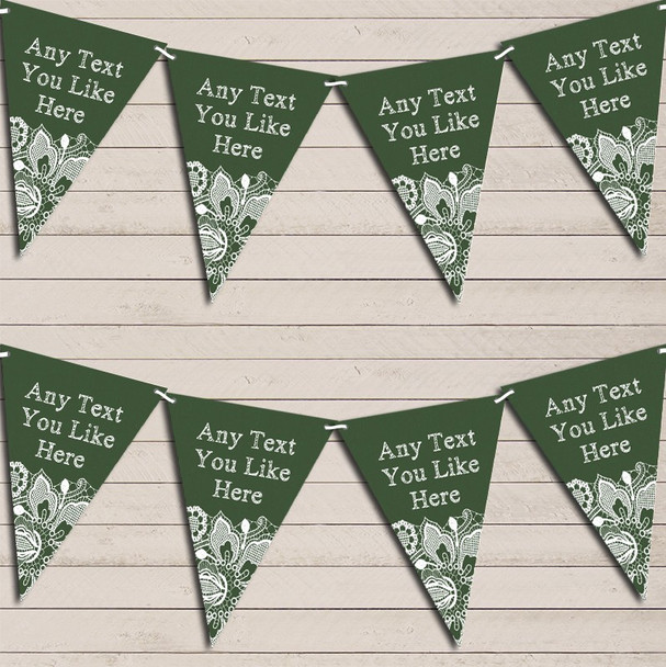 Deep Green Burlap & Lace Tea Party Bunting Garland Party Banner