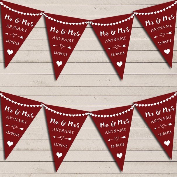 Heart Garland Mr & Mrs Merlot Wedding Day Married Bunting Garland Party Banner