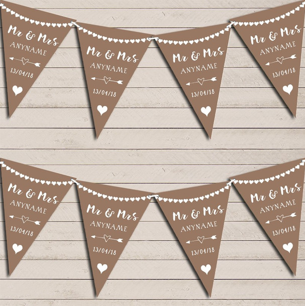 Heart Garland Mr & Mrs Mocha Wedding Anniversary Bunting Garland Party Banner