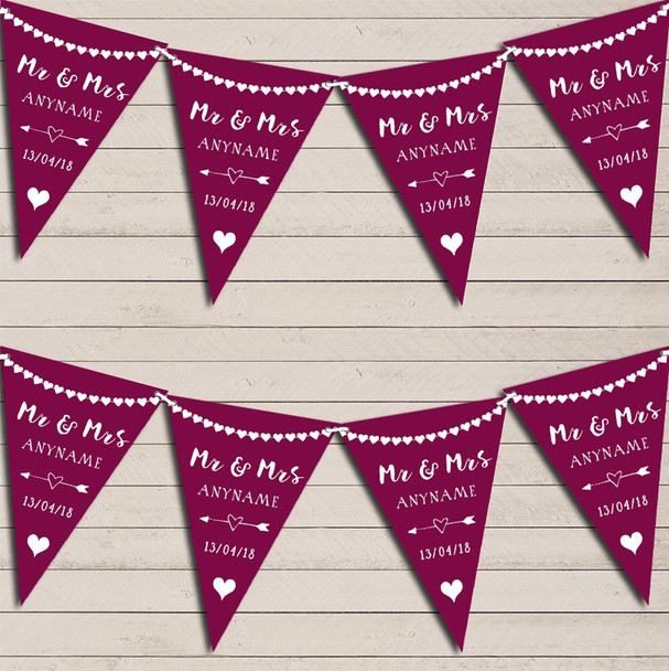 Heart Garland Mr & Mrs Mulberry Wedding Day Married Bunting Garland Party Banner